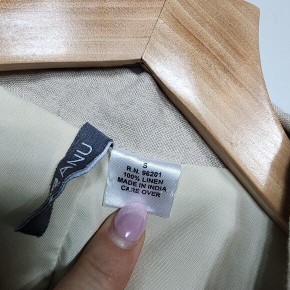 Women's Beige Embroidered Anu 100% Linen Open Front Blazer Sz Small - Picture 2 of 7